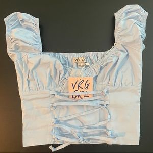 Verge Girl Baby Blue Corset Puff Milkmaid Top